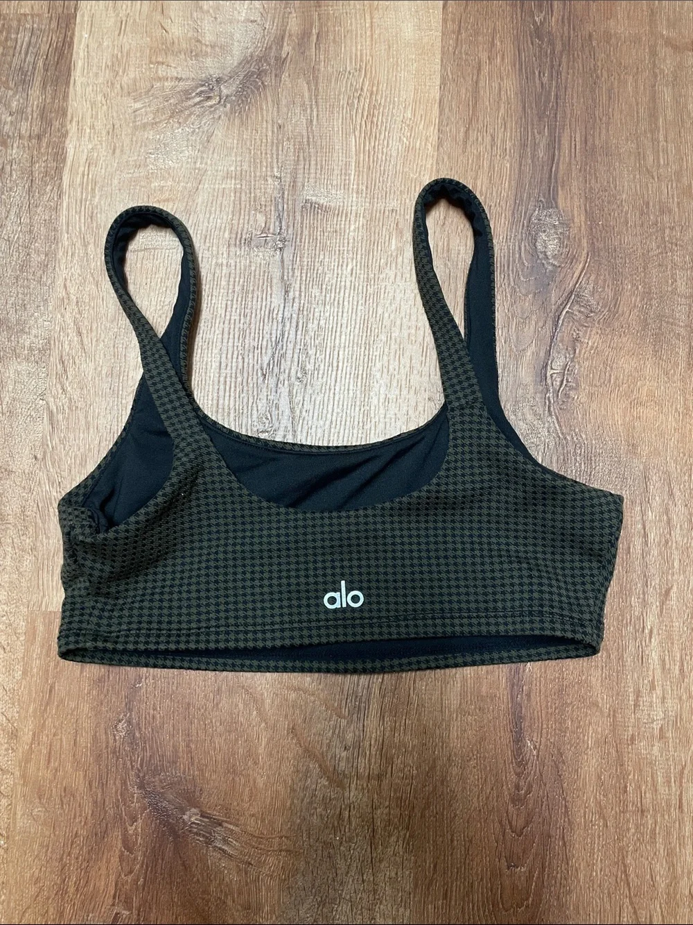 ALO Yoga Green Houndstooth Sports Bra